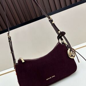 Michael Kors Plum Suede Shoulder Bag with Gold Hardware